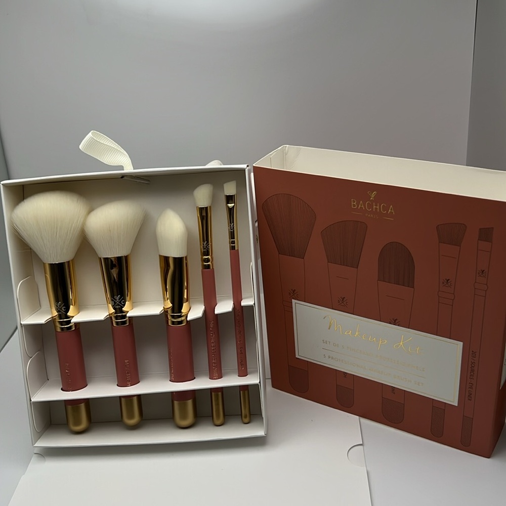 BACHCA Paris-5 Professional Makeup Brush Set NIB Terracotta Color